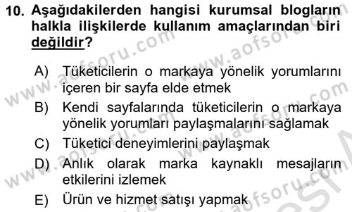 Marka İletişimi Tasarımı ve Uygulamaları Dersi 2025 - 2026 Yılı Yaz Okulu Sınav Soruları 10. Soru