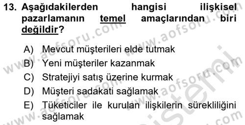 Marka İletişimi Tasarımı ve Uygulamaları Dersi 2025 - 2026 Yılı Yaz Okulu Sınav Soruları 13. Soru