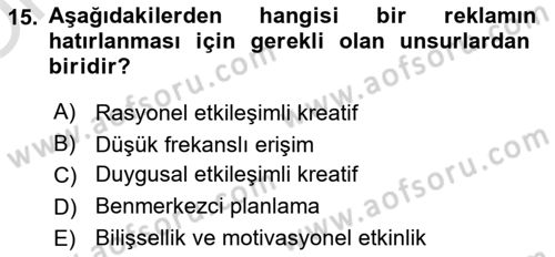 Marka İletişimi Tasarımı ve Uygulamaları Dersi 2025 - 2026 Yılı Yaz Okulu Sınav Soruları 15. Soru