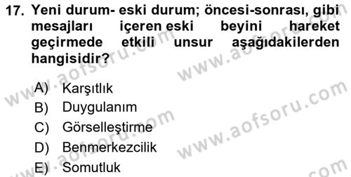 Marka İletişimi Tasarımı ve Uygulamaları Dersi 2025 - 2026 Yılı Yaz Okulu Sınav Soruları 17. Soru