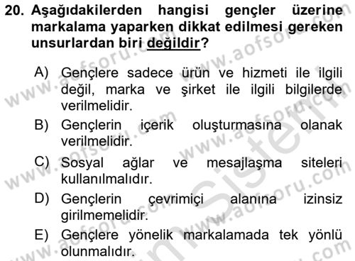 Marka İletişimi Tasarımı ve Uygulamaları Dersi 2025 - 2026 Yılı Yaz Okulu Sınav Soruları 20. Soru