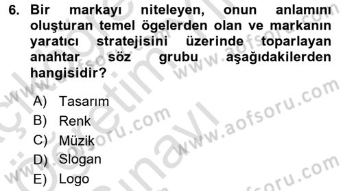 Marka İletişimi Tasarımı ve Uygulamaları Dersi 2025 - 2026 Yılı Yaz Okulu Sınav Soruları 6. Soru