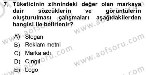 Marka İletişimi Tasarımı ve Uygulamaları Dersi 2025 - 2026 Yılı Yaz Okulu Sınav Soruları 7. Soru