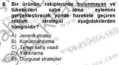 Reklamda Yaratıcılık ve Yazarlık Dersi 2014 - 2015 Yılı (Vize) Ara Sınav Soruları 8. Soru