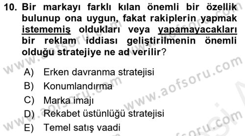 Reklamda Yaratıcılık ve Yazarlık Dersi 2015 - 2016 Yılı (Vize) Ara Sınav Soruları 10. Soru