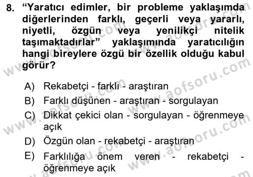 Reklamda Yaratıcılık ve Yazarlık Dersi 2015 - 2016 Yılı (Vize) Ara Sınav Soruları 8. Soru