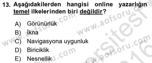 Reklamda Yaratıcılık ve Yazarlık Dersi 2015 - 2016 Yılı (Final) Dönem Sonu Sınav Soruları 13. Soru