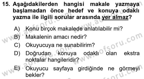 Reklamda Yaratıcılık ve Yazarlık Dersi 2015 - 2016 Yılı (Final) Dönem Sonu Sınav Soruları 15. Soru