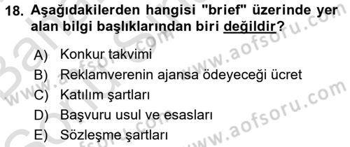 Reklamda Yaratıcılık ve Yazarlık Dersi 2015 - 2016 Yılı (Final) Dönem Sonu Sınav Soruları 18. Soru