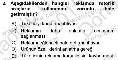 Reklamda Yaratıcılık ve Yazarlık Dersi 2015 - 2016 Yılı (Final) Dönem Sonu Sınav Soruları 4. Soru