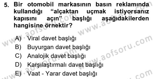 Reklamda Yaratıcılık ve Yazarlık Dersi 2015 - 2016 Yılı (Final) Dönem Sonu Sınav Soruları 5. Soru
