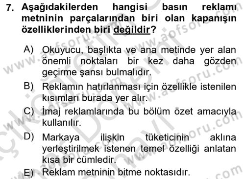 Reklamda Yaratıcılık ve Yazarlık Dersi 2015 - 2016 Yılı (Final) Dönem Sonu Sınav Soruları 7. Soru
