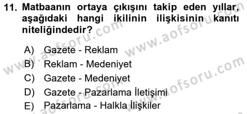 Reklamda Yaratıcılık ve Yazarlık Dersi 2015 - 2016 Yılı Tek Ders Sınav Soruları 11. Soru