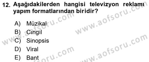 Reklamda Yaratıcılık ve Yazarlık Dersi 2015 - 2016 Yılı Tek Ders Sınav Soruları 12. Soru