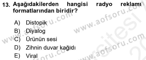 Reklamda Yaratıcılık ve Yazarlık Dersi 2015 - 2016 Yılı Tek Ders Sınav Soruları 13. Soru