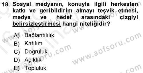 Reklamda Yaratıcılık ve Yazarlık Dersi 2015 - 2016 Yılı Tek Ders Sınav Soruları 18. Soru