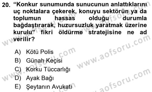 Reklamda Yaratıcılık ve Yazarlık Dersi 2015 - 2016 Yılı Tek Ders Sınav Soruları 20. Soru