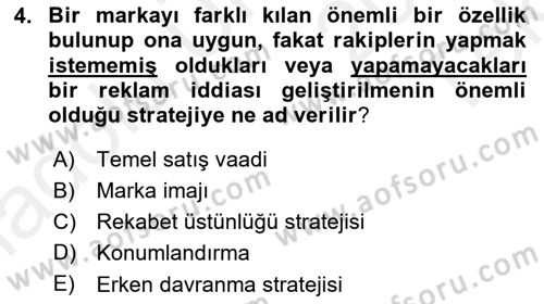 Reklamda Yaratıcılık ve Yazarlık Dersi 2015 - 2016 Yılı Tek Ders Sınav Soruları 4. Soru