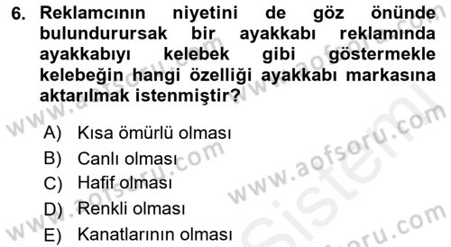Reklamda Yaratıcılık ve Yazarlık Dersi 2015 - 2016 Yılı Tek Ders Sınav Soruları 6. Soru