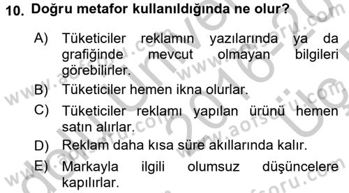 Reklamda Yaratıcılık ve Yazarlık Dersi 2016 - 2017 Yılı 3 Ders Sınav Soruları 10. Soru