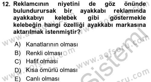Reklamda Yaratıcılık ve Yazarlık Dersi 2016 - 2017 Yılı 3 Ders Sınav Soruları 12. Soru