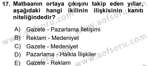 Reklamda Yaratıcılık ve Yazarlık Dersi 2016 - 2017 Yılı 3 Ders Sınav Soruları 17. Soru