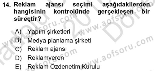 Reklamda Yaratıcılık ve Yazarlık Dersi 2016 - 2017 Yılı (Final) Dönem Sonu Sınav Soruları 14. Soru