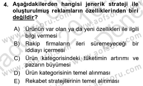 Reklamda Yaratıcılık ve Yazarlık Dersi 2016 - 2017 Yılı (Final) Dönem Sonu Sınav Soruları 4. Soru