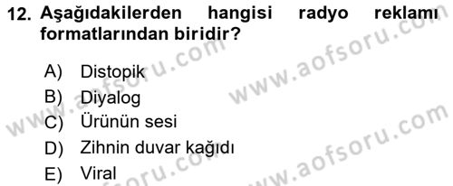 Reklamda Yaratıcılık ve Yazarlık Dersi 2017 - 2018 Yılı 3 Ders Sınav Soruları 12. Soru