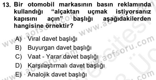 Reklamda Yaratıcılık ve Yazarlık Dersi 2017 - 2018 Yılı 3 Ders Sınav Soruları 13. Soru