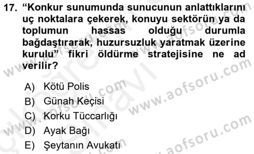 Reklamda Yaratıcılık ve Yazarlık Dersi 2017 - 2018 Yılı 3 Ders Sınav Soruları 17. Soru