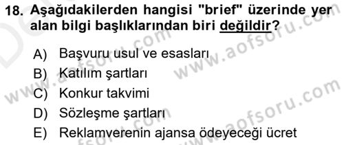 Reklamda Yaratıcılık ve Yazarlık Dersi 2017 - 2018 Yılı 3 Ders Sınav Soruları 18. Soru