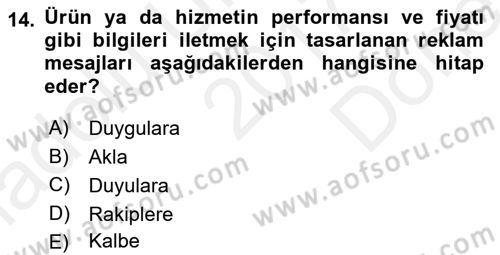 Reklamda Yaratıcılık ve Yazarlık Dersi 2017 - 2018 Yılı (Final) Dönem Sonu Sınav Soruları 14. Soru
