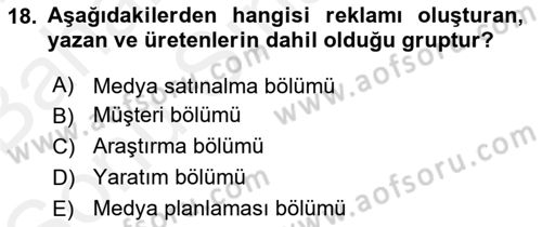 Reklamda Yaratıcılık ve Yazarlık Dersi 2017 - 2018 Yılı (Final) Dönem Sonu Sınav Soruları 18. Soru