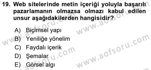 Reklamda Yaratıcılık ve Yazarlık Dersi 2017 - 2018 Yılı (Final) Dönem Sonu Sınav Soruları 19. Soru