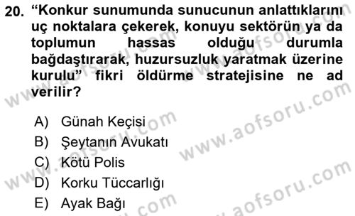 Reklamda Yaratıcılık ve Yazarlık Dersi 2017 - 2018 Yılı (Final) Dönem Sonu Sınav Soruları 20. Soru