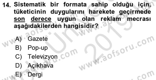 Reklamda Yaratıcılık ve Yazarlık Dersi 2018 - 2019 Yılı 3 Ders Sınav Soruları 14. Soru