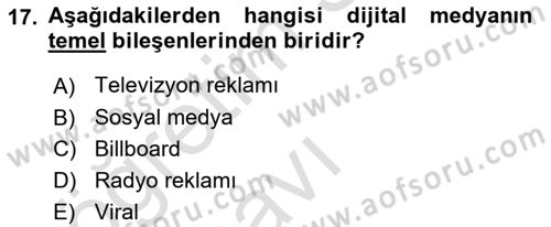 Reklamda Yaratıcılık ve Yazarlık Dersi 2018 - 2019 Yılı 3 Ders Sınav Soruları 17. Soru
