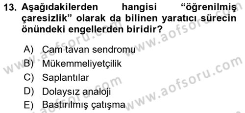 Reklamda Yaratıcılık ve Yazarlık Dersi 2018 - 2019 Yılı (Vize) Ara Sınav Soruları 13. Soru