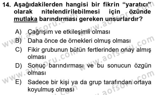 Reklamda Yaratıcılık ve Yazarlık Dersi 2018 - 2019 Yılı (Vize) Ara Sınav Soruları 14. Soru