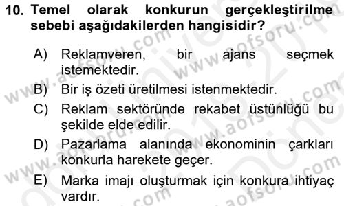 Reklamda Yaratıcılık ve Yazarlık Dersi 2018 - 2019 Yılı (Final) Dönem Sonu Sınav Soruları 10. Soru