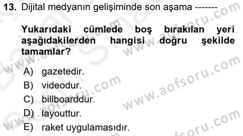 Reklamda Yaratıcılık ve Yazarlık Dersi 2018 - 2019 Yılı (Final) Dönem Sonu Sınav Soruları 13. Soru