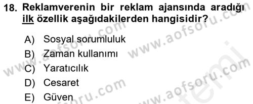 Reklamda Yaratıcılık ve Yazarlık Dersi 2018 - 2019 Yılı (Final) Dönem Sonu Sınav Soruları 18. Soru
