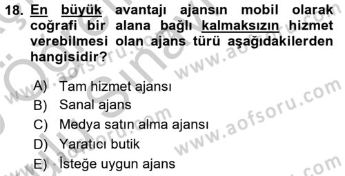 Reklamda Yaratıcılık ve Yazarlık Dersi 2018 - 2019 Yılı Yaz Okulu Sınav Soruları 18. Soru