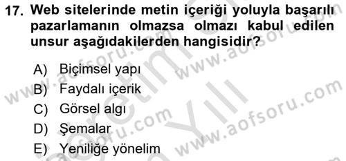 Reklamda Yaratıcılık ve Yazarlık Dersi 2020 - 2021 Yılı Yaz Okulu Sınav Soruları 17. Soru