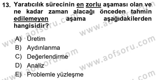 Reklamda Yaratıcılık ve Yazarlık Dersi 2021 - 2022 Yılı (Vize) Ara Sınav Soruları 13. Soru