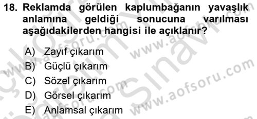 Reklamda Yaratıcılık ve Yazarlık Dersi 2021 - 2022 Yılı (Vize) Ara Sınav Soruları 18. Soru