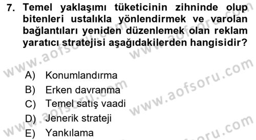 Reklamda Yaratıcılık ve Yazarlık Dersi 2021 - 2022 Yılı (Vize) Ara Sınav Soruları 7. Soru