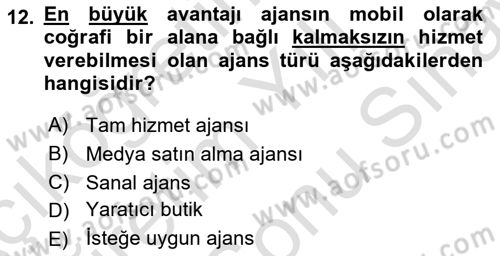 Reklamda Yaratıcılık ve Yazarlık Dersi 2021 - 2022 Yılı (Final) Dönem Sonu Sınav Soruları 12. Soru