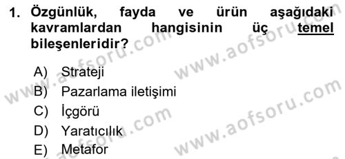 Reklamda Yaratıcılık ve Yazarlık Dersi 2021 - 2022 Yılı Yaz Okulu Sınavı 1. Soru